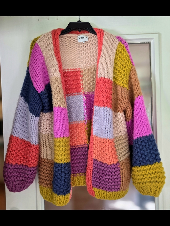 FRNCH Sweaters - FRNCH Paris Multicolor Patchwork Chunky Knit Open Cardigan One Size Boho